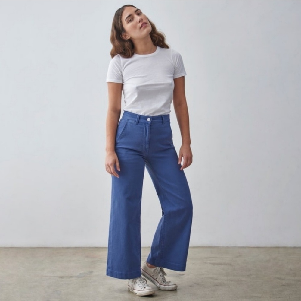 Everlane Wide Leg Crop Pant, Blue, 6